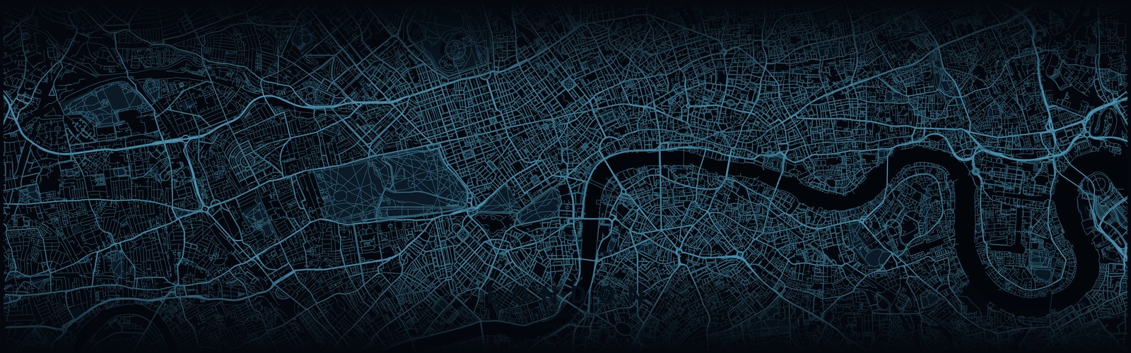 Dunkle Stadtkarte von London mit der Themse im TEAM-HYBRID-Stil – Austragungsort des größten HYROX Race 2025 im ExCeL London