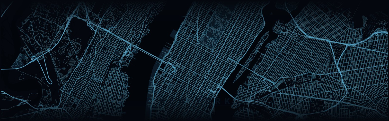 Dunkle Stadtkarte von Manhattan mit Hudson River im TEAM-HYBRID-Stil – Austragungsort des HYROX Race am Pier 76