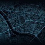 Dunkle Stadtkarte von Warschau mit der Weichsel im TEAM-HYBRID-Stil – Austragungsort des HYROX Race 2025 im PGE Narodowy